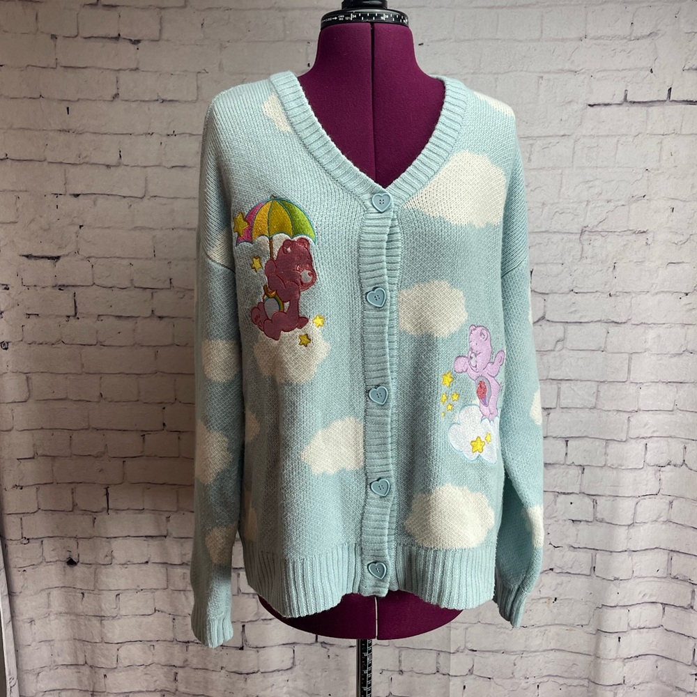 Hot Topic Care Bears knit sweater cardigan size medium